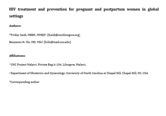 Human Immunodeficiency Virus Treatment and Prevention for Pregnant and Postpartum Women in Global Settings