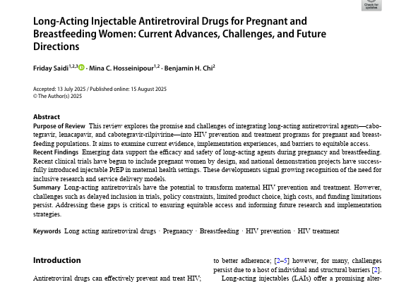 Long-Acting Injectable Antiretroviral Drugs for Pregnant and Breastfeeding Women: Current Advances, Challenges, and Future Directions