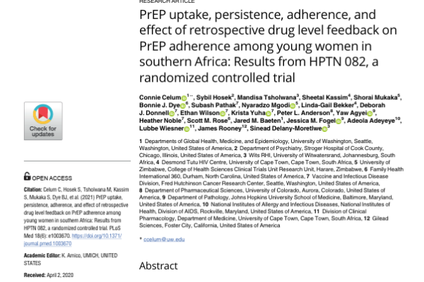 PrEP uptake, persistence, adherence, and effect of retrospective drug level feedback on PrEP adherence among young women in southern Africa: Results from HPTN 082, a randomized controlled trial