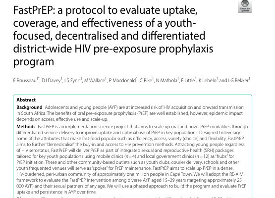 FastPrEP: a protocol to evaluate uptake, coverage, and effectiveness of a youth-focused, decentralised and differentiated district-wide HIV pre-exposure prophylaxis program