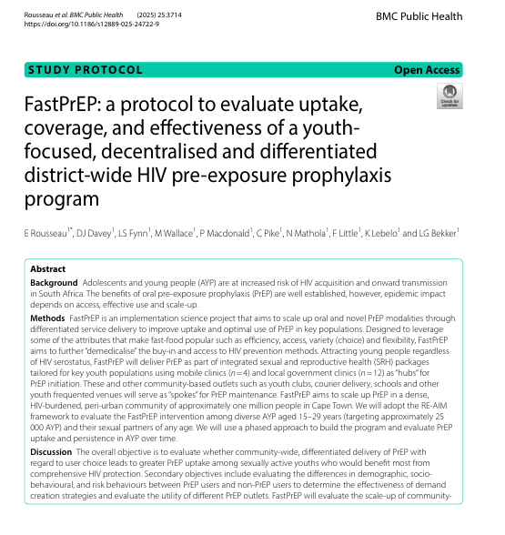 FastPrEP: a protocol to evaluate uptake, coverage, and effectiveness of a youth-focused, decentralised and differentiated district-wide HIV pre-exposure prophylaxis program