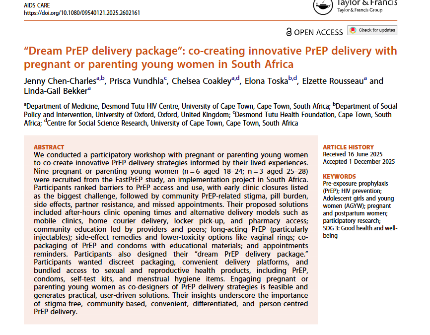 “Dream PrEP delivery package”: co-creating innovative PrEP delivery with pregnant or parenting young women in South Africa