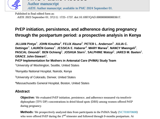PrEP initiation, persistence, and adherence during pregnancy through the postpartum period: a prospective analysis in Kenya