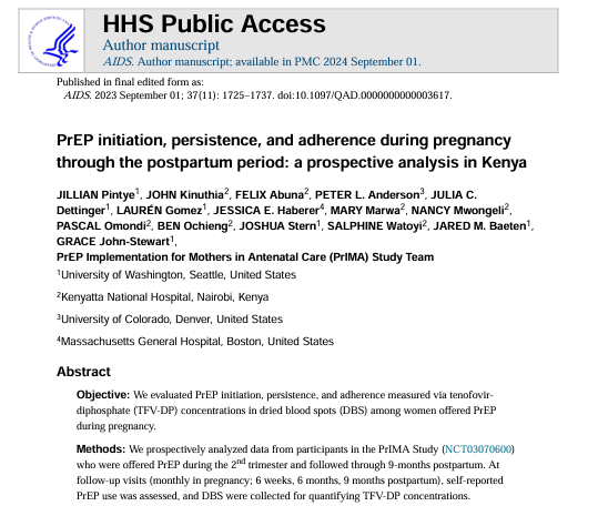 PrEP initiation, persistence, and adherence during pregnancy through the postpartum period: a prospective analysis in Kenya