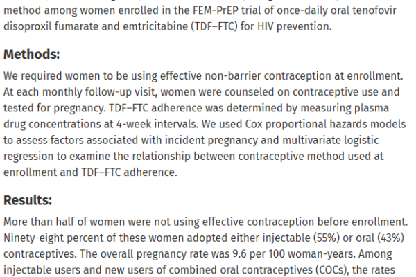 Pregnancy and contraceptive use among women participating in the FEM-PrEP trial