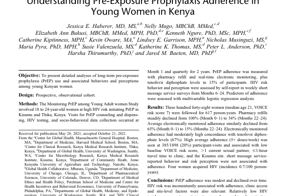 Understanding Pre-Exposure Prophylaxis Adherence in Young Women in Kenya