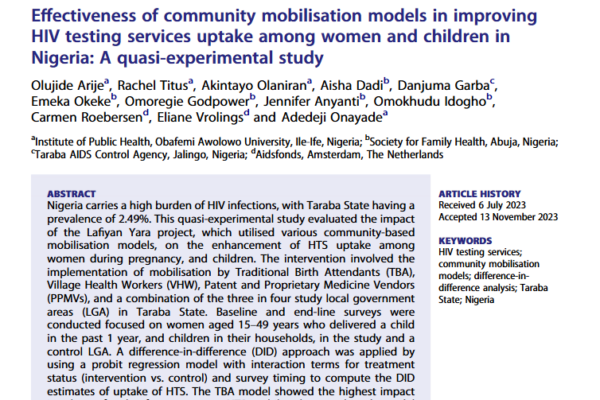 Effectiveness of Community Mobilisation Models in Improving HIV Testing Services Uptake Among Women and Children in Nigeria: A Quasi-Experimental Study