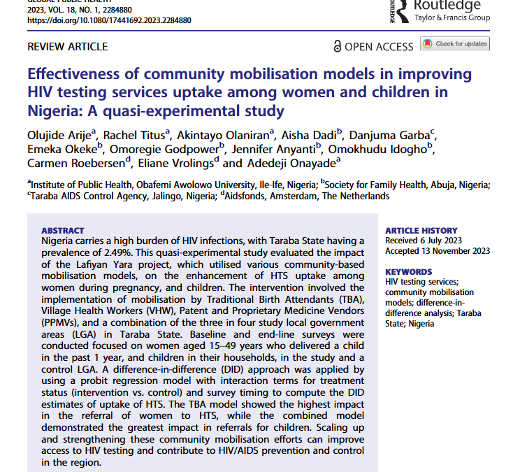 Effectiveness of Community Mobilisation Models in Improving HIV Testing Services Uptake Among Women and Children in Nigeria: A Quasi-Experimental Study