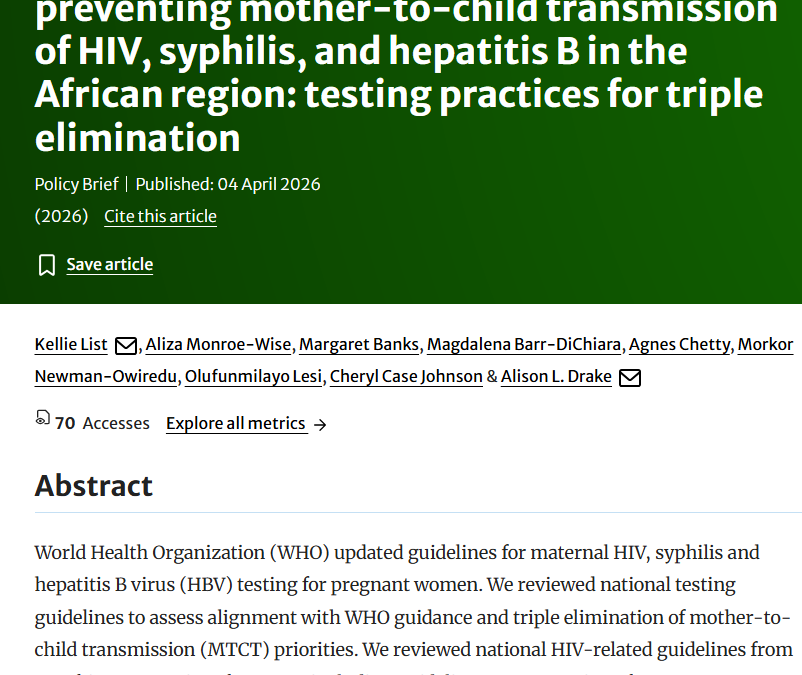 A review of national guidelines on preventing mother-to-child transmission of HIV, syphilis, and hepatis B in the African region: testing practices for triple elimination
