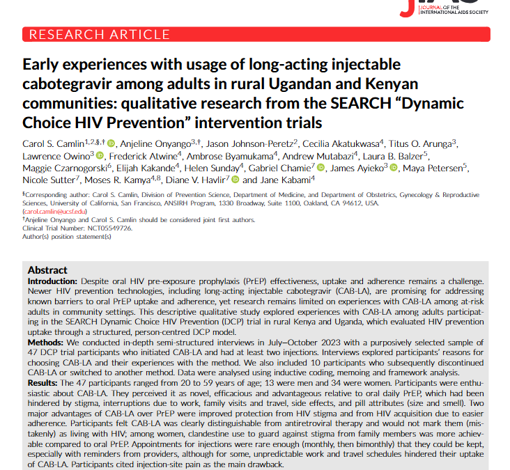 Early experiences with usage of long-acting injectable cabotegravir among adults in rural Ugandan and Kenyan communities: qualitative research from the SEARCH “Dynamic Choice HIV Prevention” intervention trials