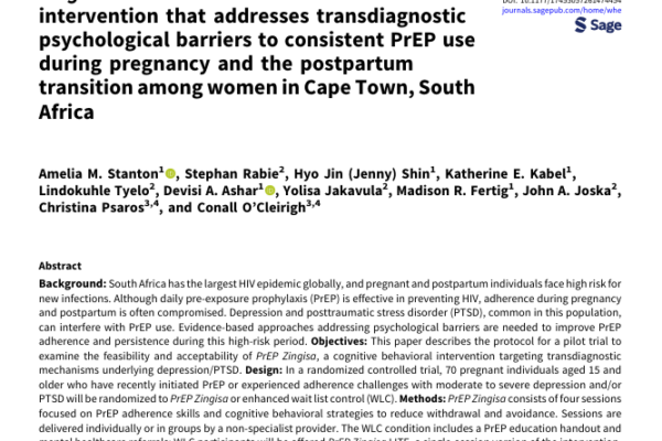 A pilot randomized controlled trial of PrEP Zingisa: Protocol for an adherence intervention that addresses transdiagnostic psychological barriers to consistent PrEP use during pregnancy and the postpartum transition among women in Cape Town, South Africa